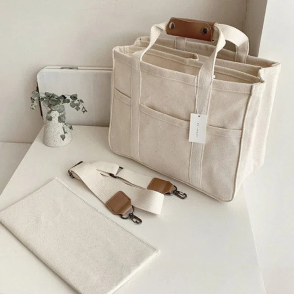 Frieda | Damen Großformatige Canvas Tasche mit Lederbesatz
