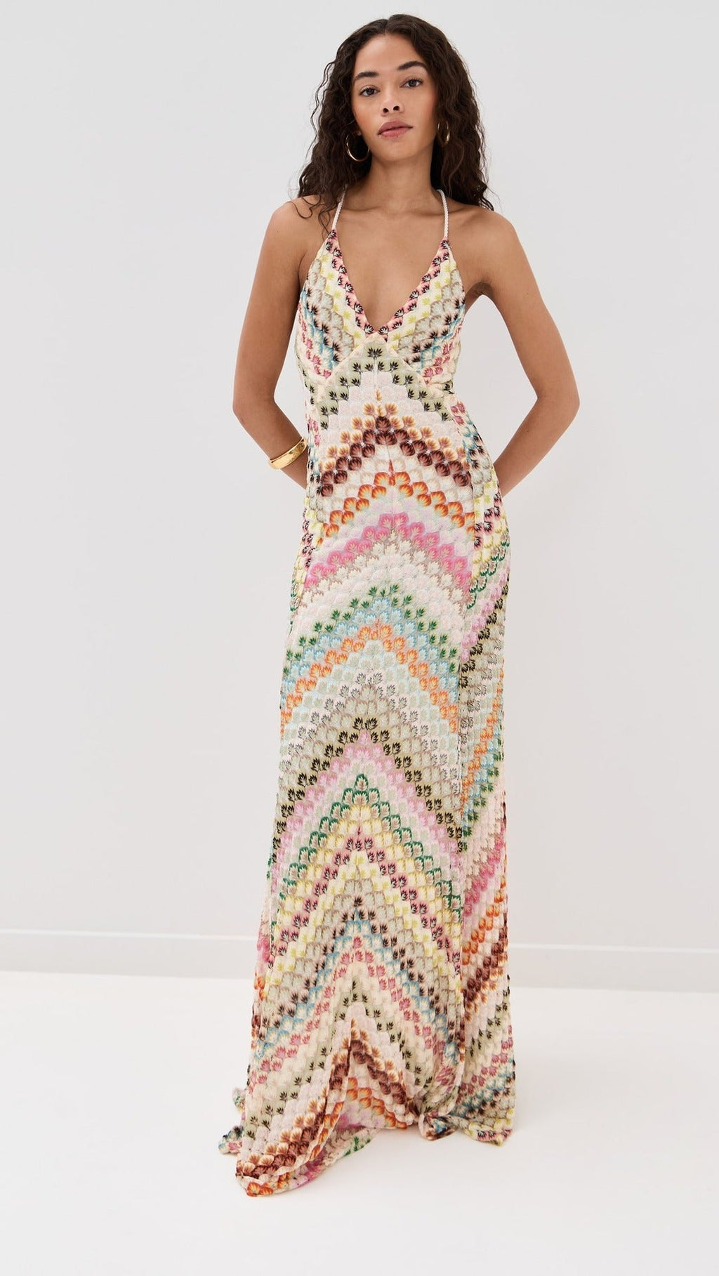 Ida | Damen Häkelkleid Maxi im Boho-Stil mit tiefem V-Ausschnitt für Hochzeitsgäste