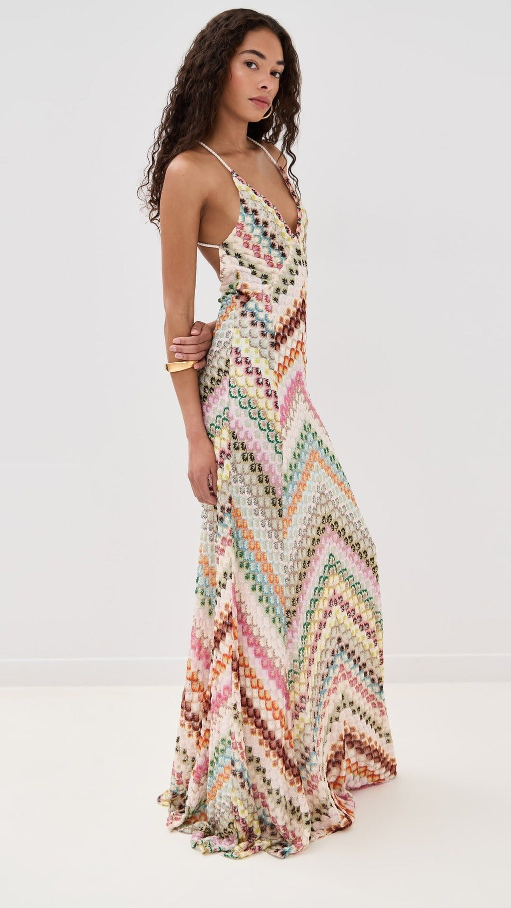 Ida | Damen Häkelkleid Maxi im Boho-Stil mit tiefem V-Ausschnitt für Hochzeitsgäste