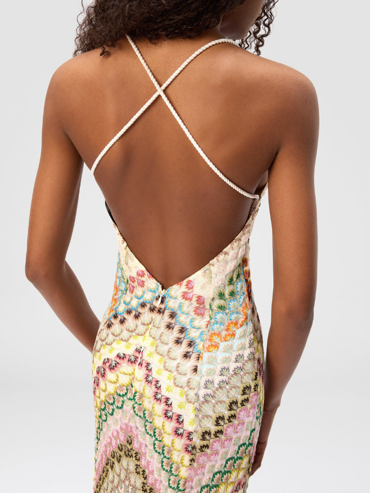 Ida | Damen Häkelkleid Maxi im Boho-Stil mit tiefem V-Ausschnitt für Hochzeitsgäste