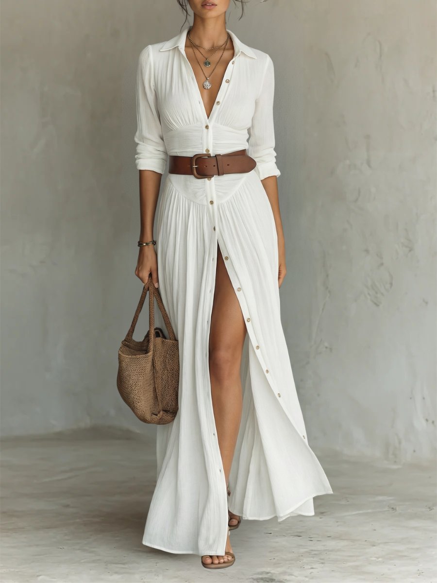 Julia | Damen Hemdkleid in Maxilänge mit Gürteldetail
