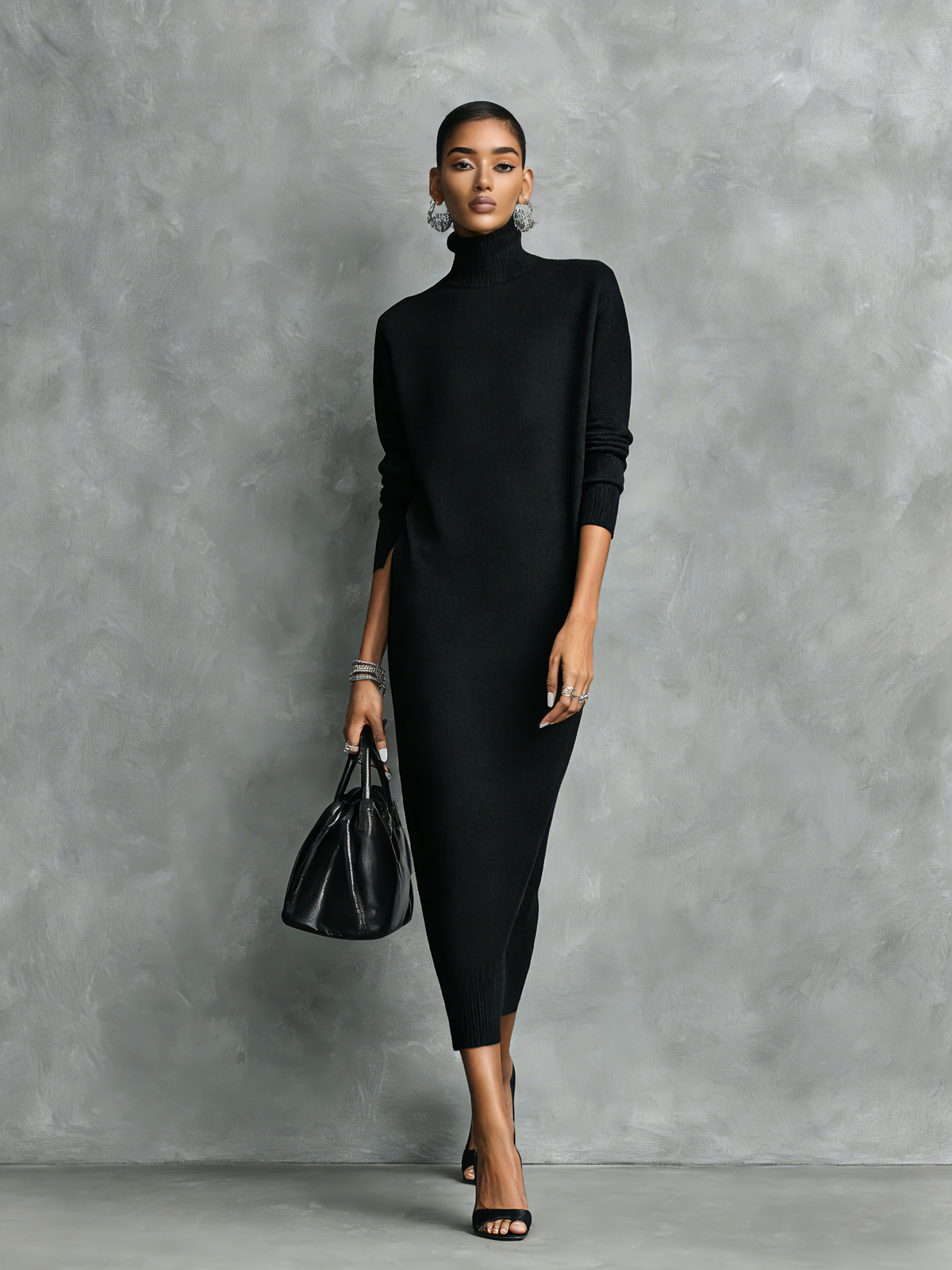 Ida | Damen Herbst Kleid Rollkragen Midi