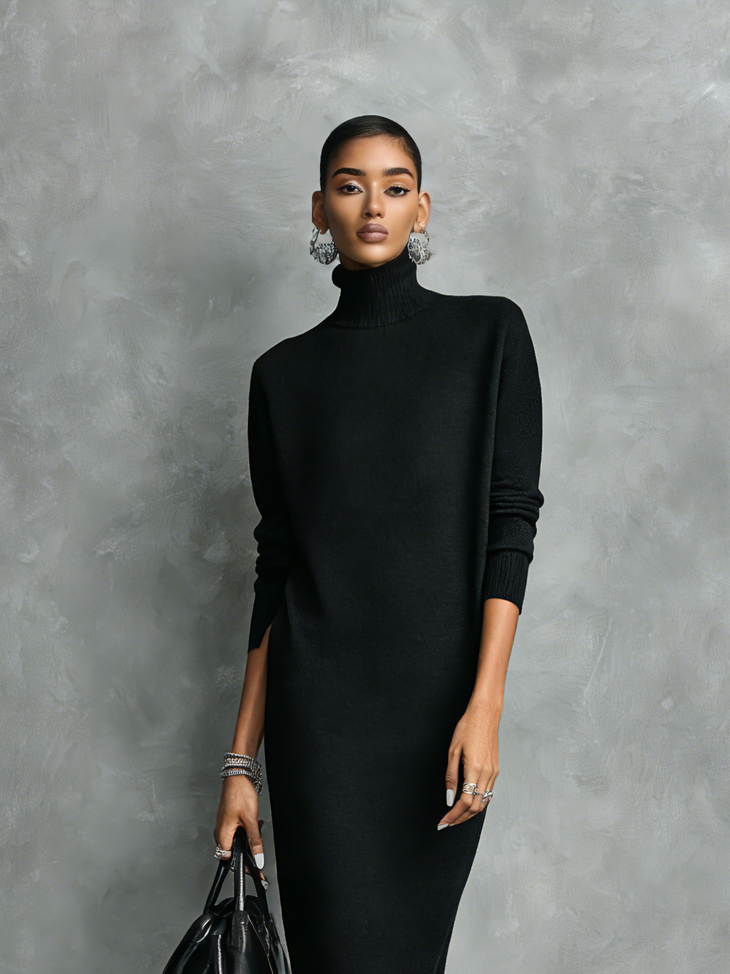 Ida | Damen Herbst Kleid Rollkragen Midi