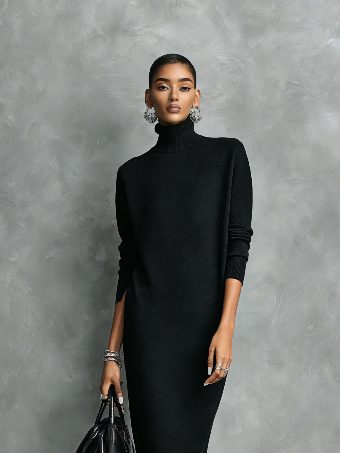 Ida | Damen Herbst Kleid Rollkragen Midi