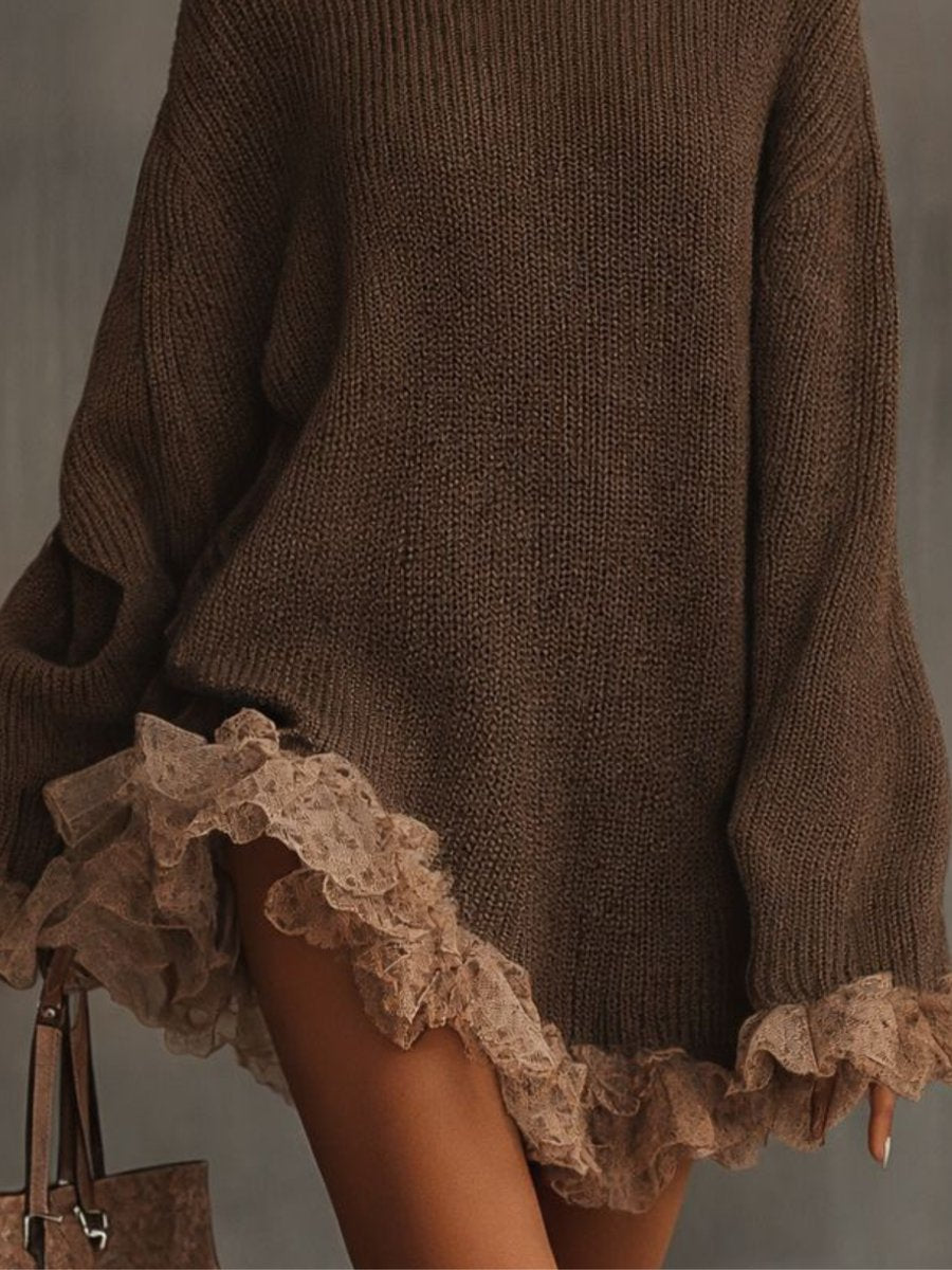 Emma | Damen Herbst-Strickkleid mit Spitzendetails für Hochzeitsgäste