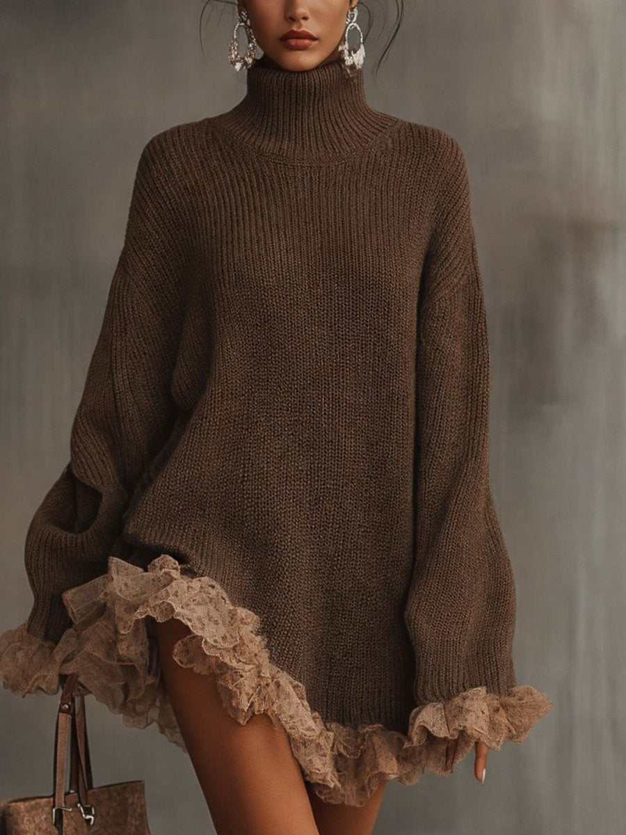 Emma | Damen Herbst-Strickkleid mit Spitzendetails für Hochzeitsgäste
