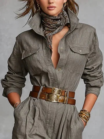 Luisa | Damen Herbstkleid aus Leinen-Baumwolle, Lockerer Schnitt