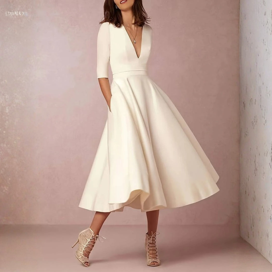 Greta | Damen Hochzeitsgast Elegantes Ausgestelltes Midikleid