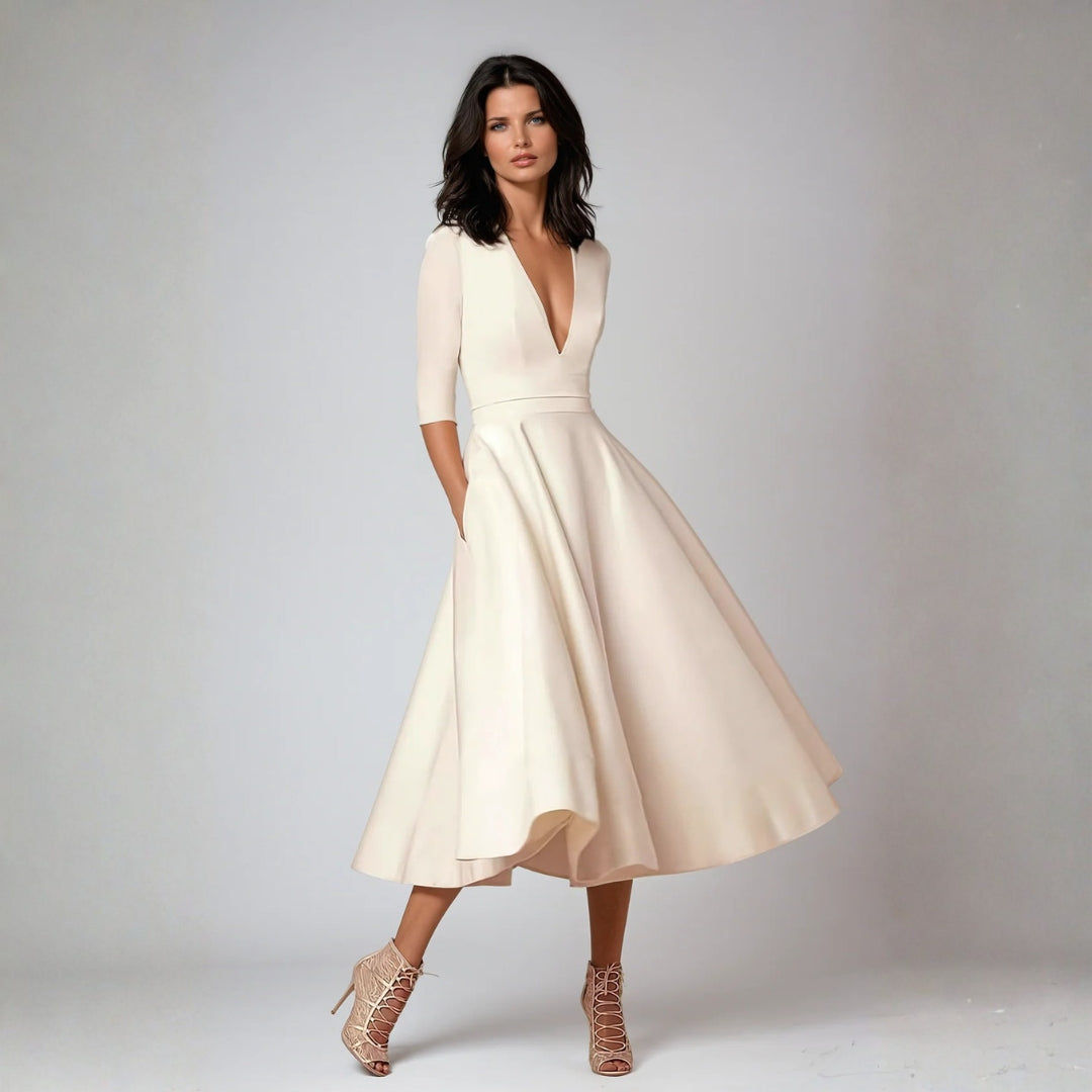 Greta | Damen Hochzeitsgast Elegantes Ausgestelltes Midikleid