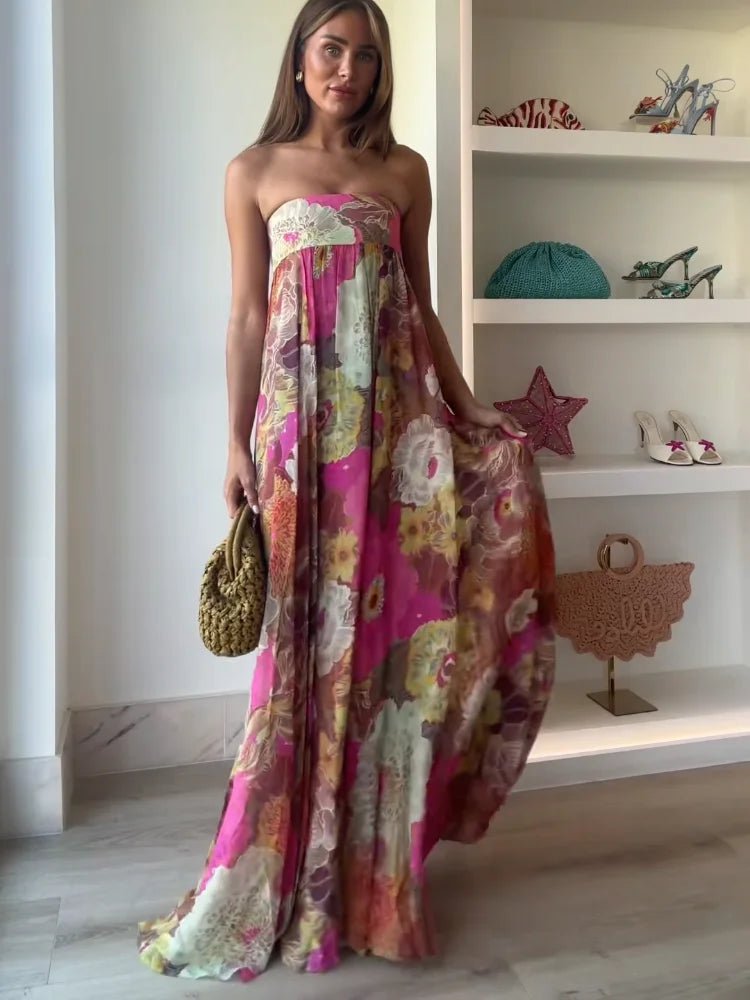 Hannah | Damen Hochzeitsgast Elegantes Trägerloses Blumen Maxikleid
