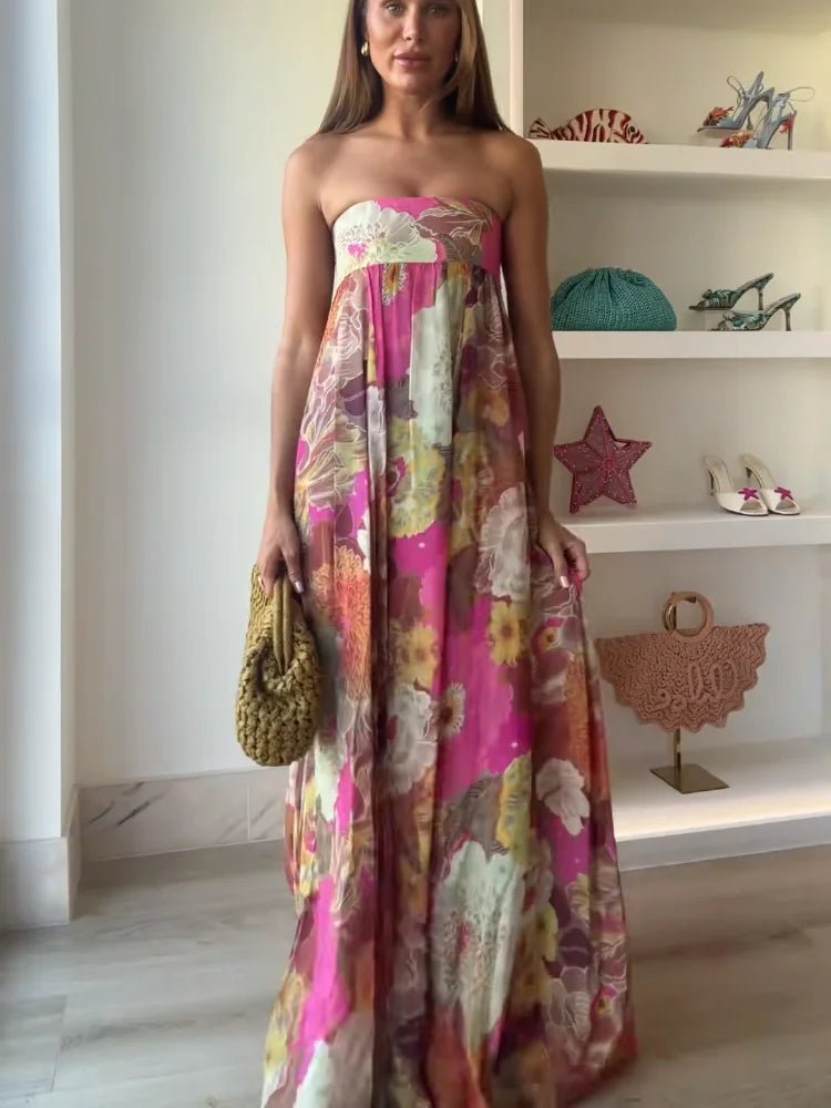 Hannah | Damen Hochzeitsgast Elegantes Trägerloses Blumen Maxikleid