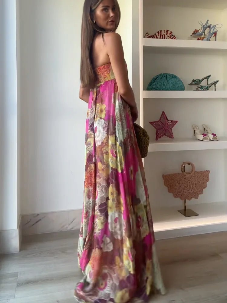 Hannah | Damen Hochzeitsgast Elegantes Trägerloses Blumen Maxikleid