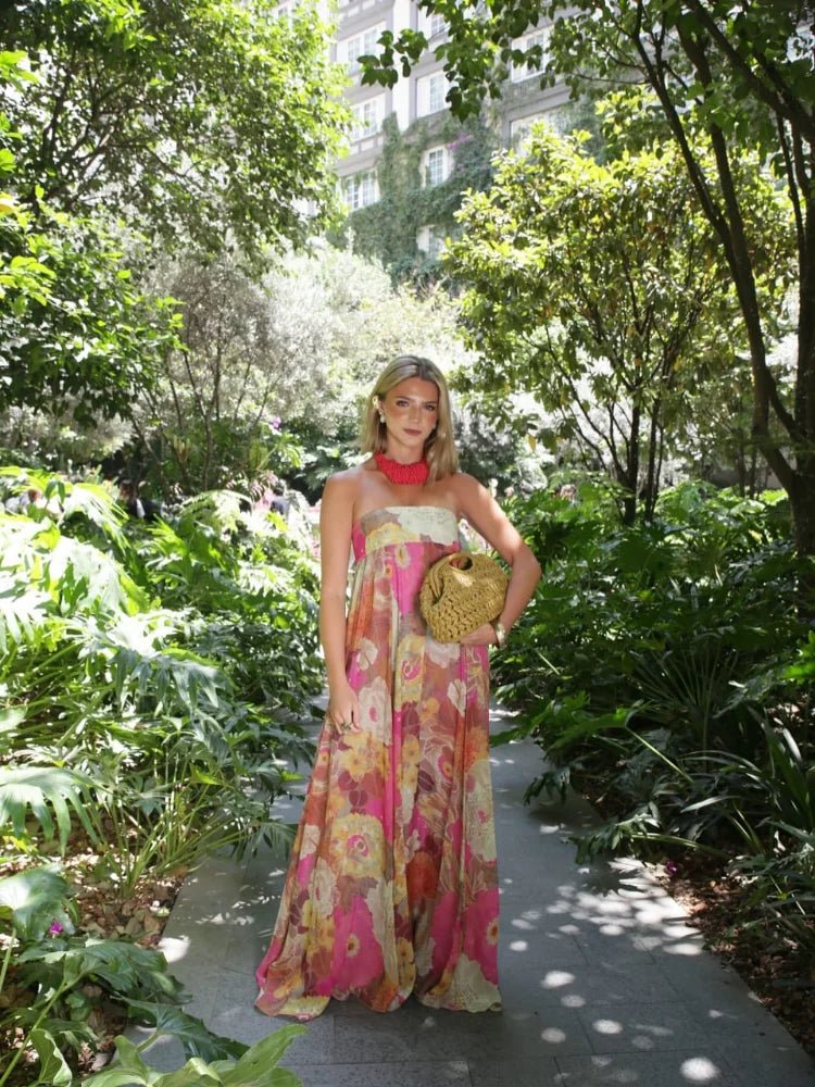 Hannah | Damen Hochzeitsgast Elegantes Trägerloses Blumen Maxikleid