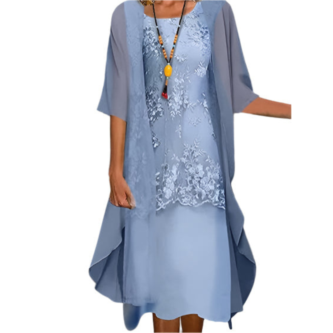 Amelie | Damen Hochzeitsgast Elegantes Zweiteiliges Blumen Midikleid