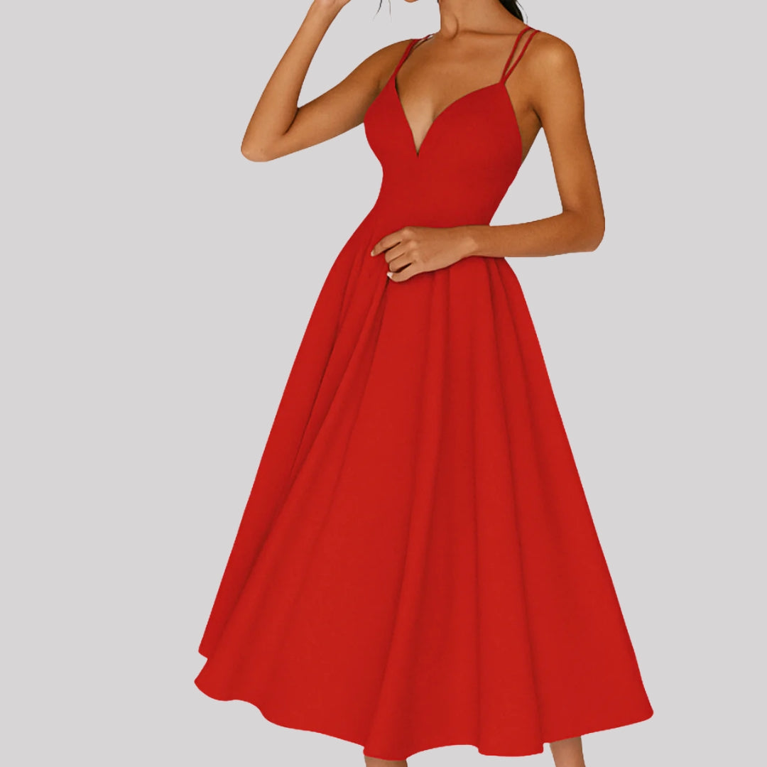 Charlotte | Damen Hochzeitsgast Träger Midi Kleid