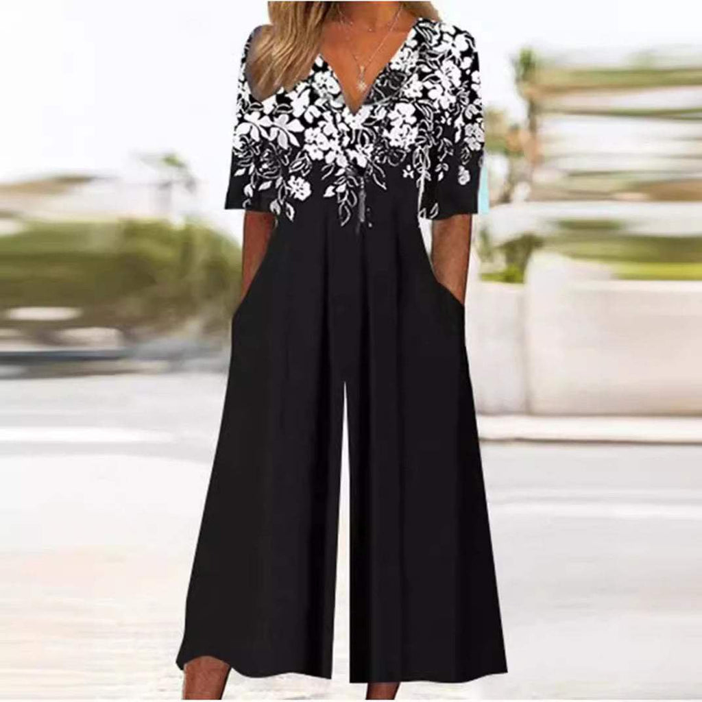 Marie | Damen Jumpsuit mit Boho Blumenmuster