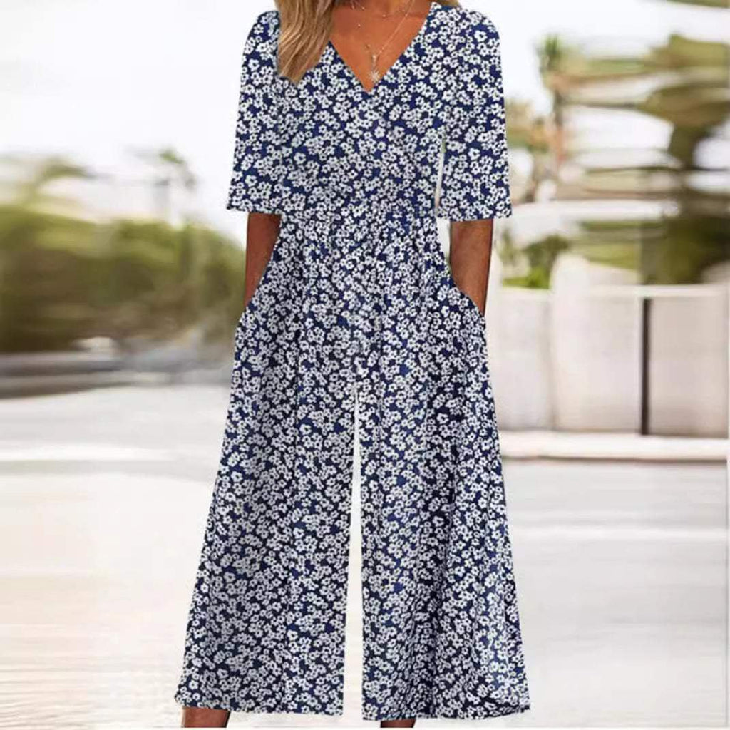 Marie | Damen Jumpsuit mit Boho Blumenmuster