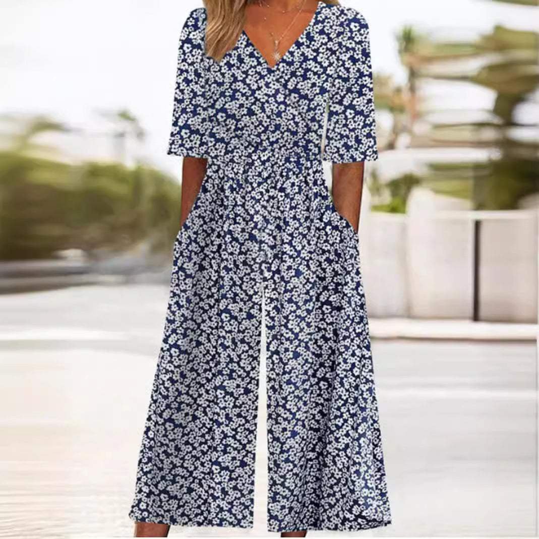 Marie | Damen Jumpsuit mit Boho Blumenmuster