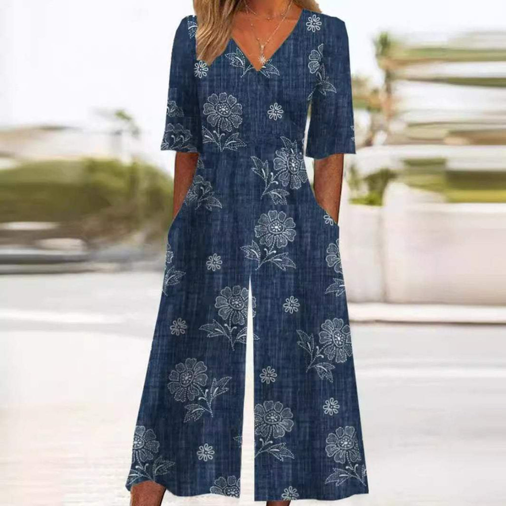 Marie | Damen Jumpsuit mit Boho Blumenmuster