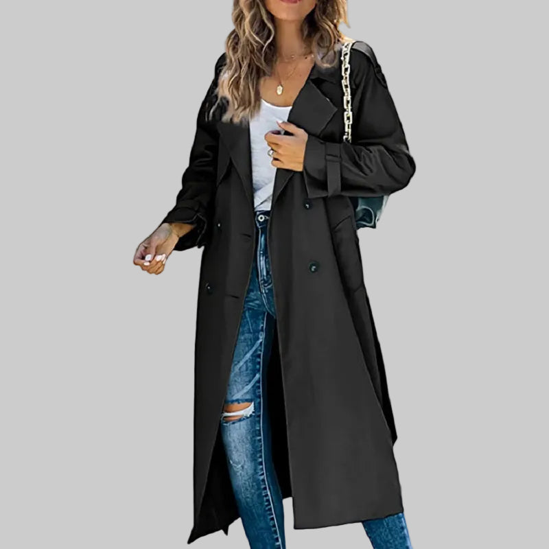 Victoria | Damen Klassischer Langer Taillierter Trenchcoat
