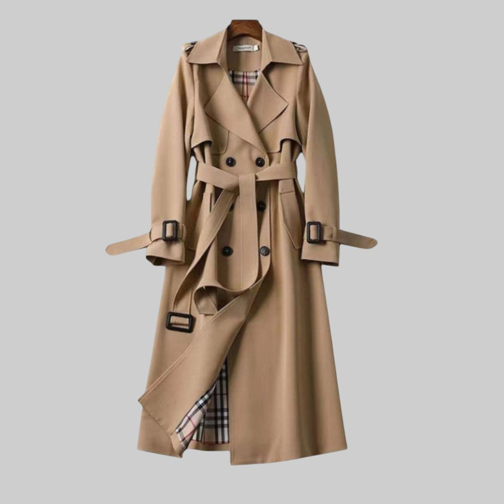 Lara | Damen Klassischer Langer Trenchcoat mit Gürtel