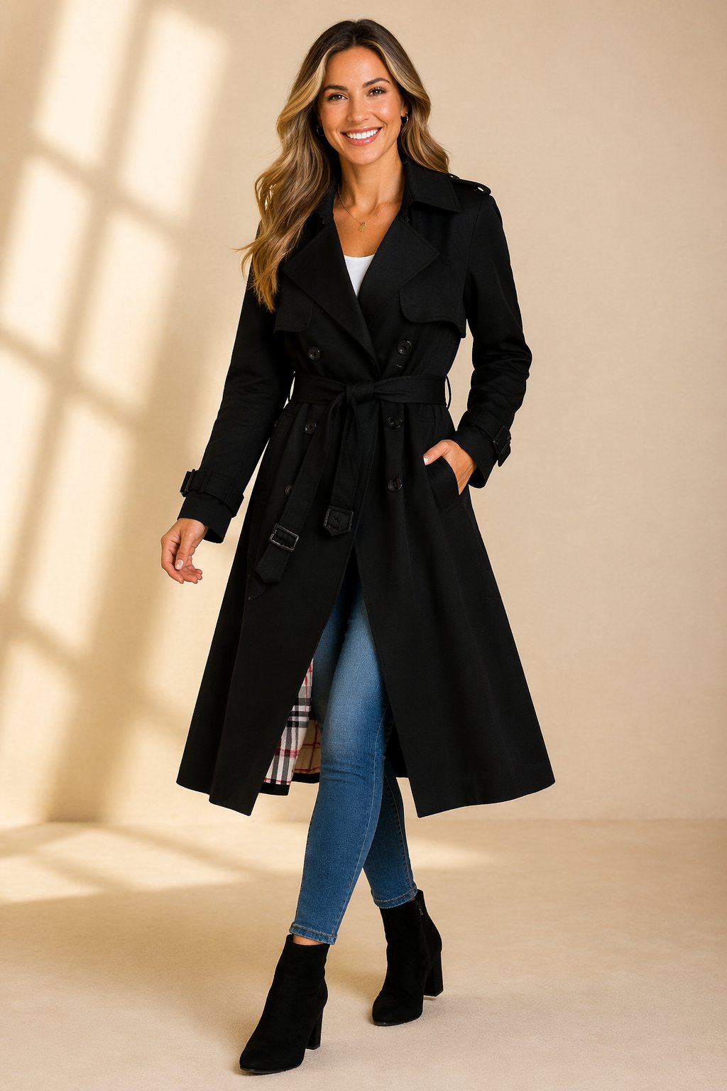 Elena | Damen Klassischer Trenchcoat mit verstellbarem Gürtel