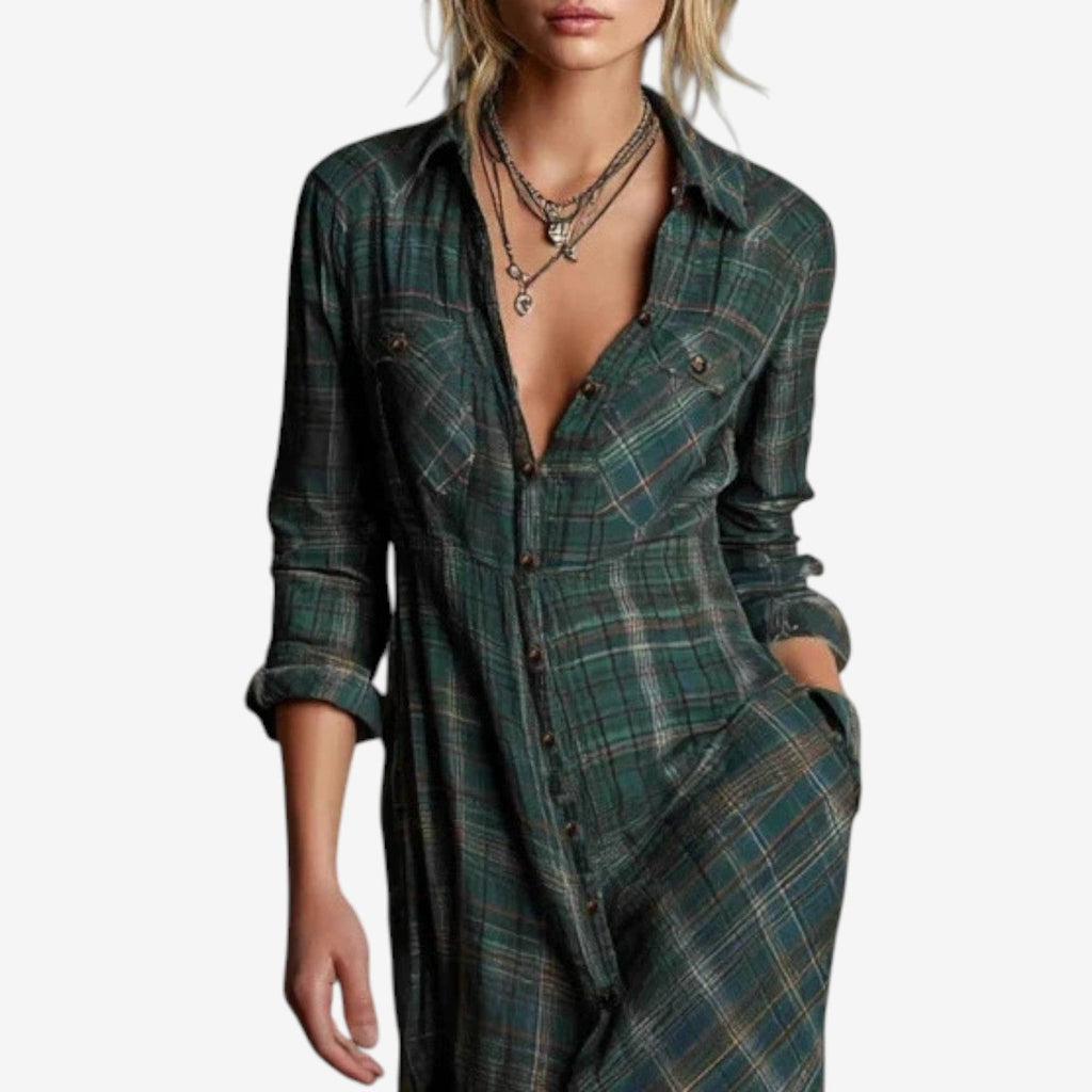Charlotte | Damen Klassisches Herbstkleid Midilänge im Hemdblusen-Schnitt