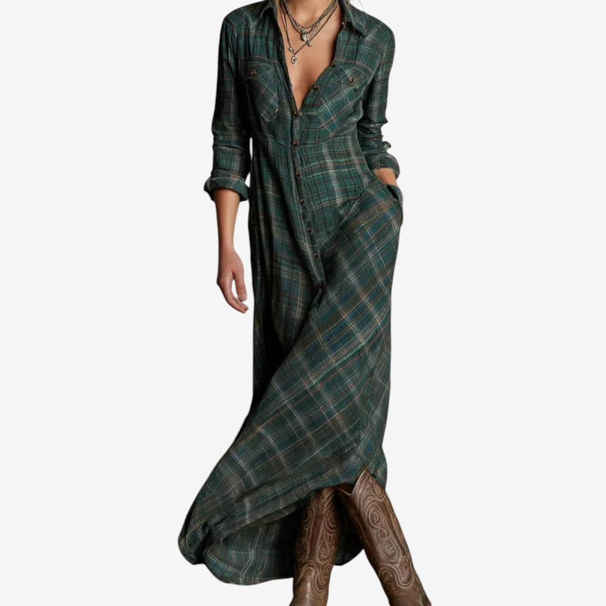 Charlotte | Damen Klassisches Herbstkleid Midilänge im Hemdblusen-Schnitt
