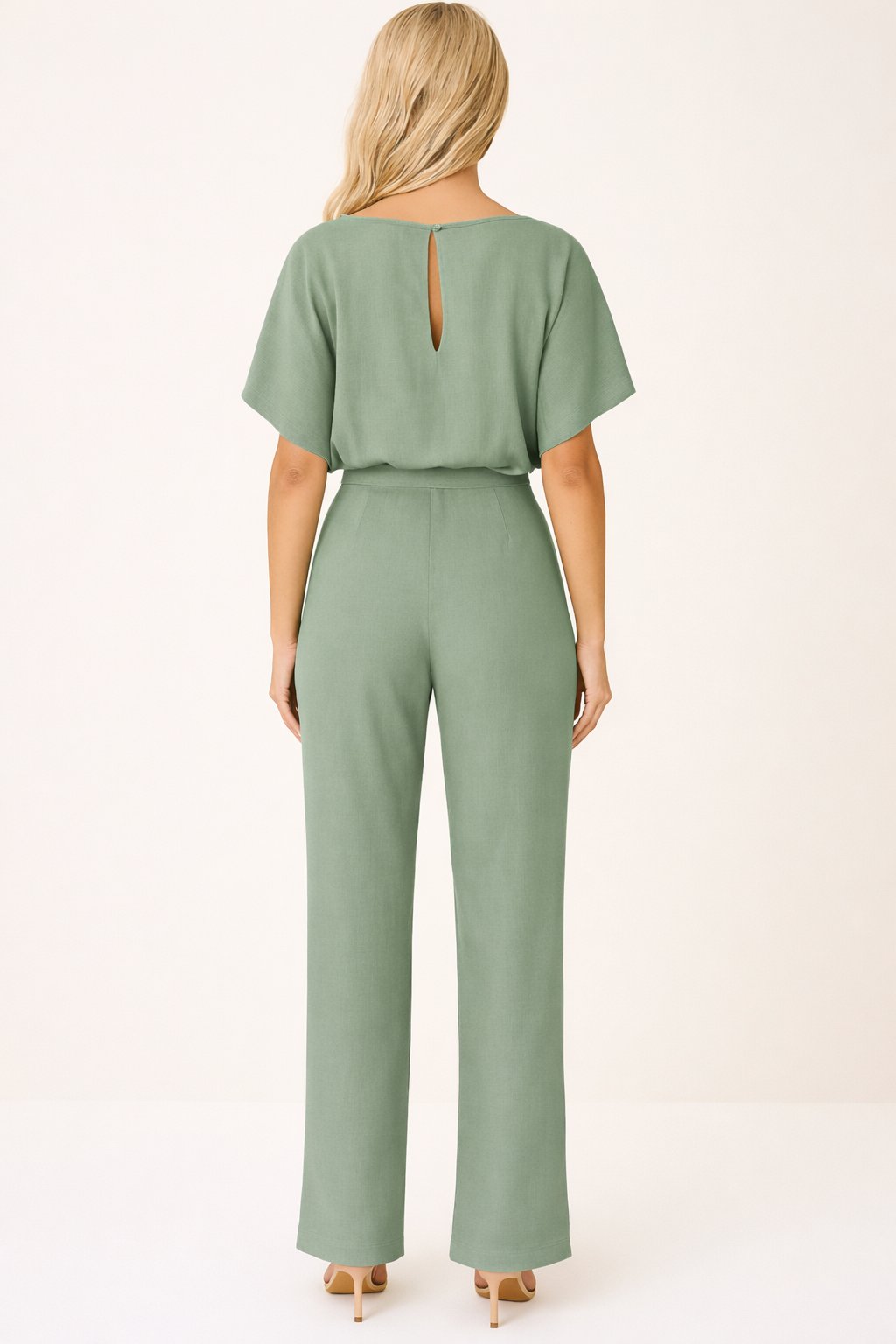 Victoria | Damen Kurzarm Bindegürtel Weites-Bein Jumpsuit
