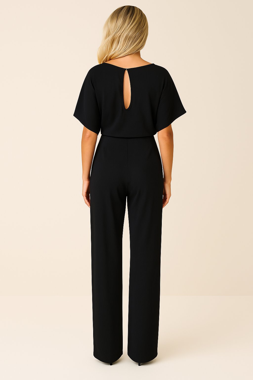 Victoria | Damen Kurzarm Bindegürtel Weites-Bein Jumpsuit