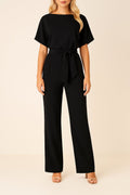 Victoria | Damen Kurzarm Bindegürtel Weites-Bein Jumpsuit