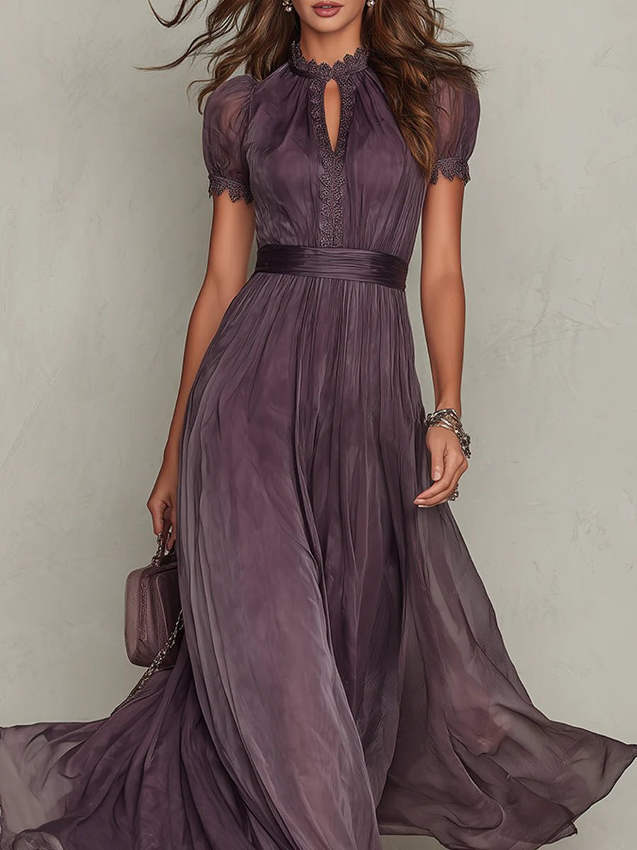 Ida | Damen Sommer Chiffon Maxikleid mit Keyhole-Ausschnitt