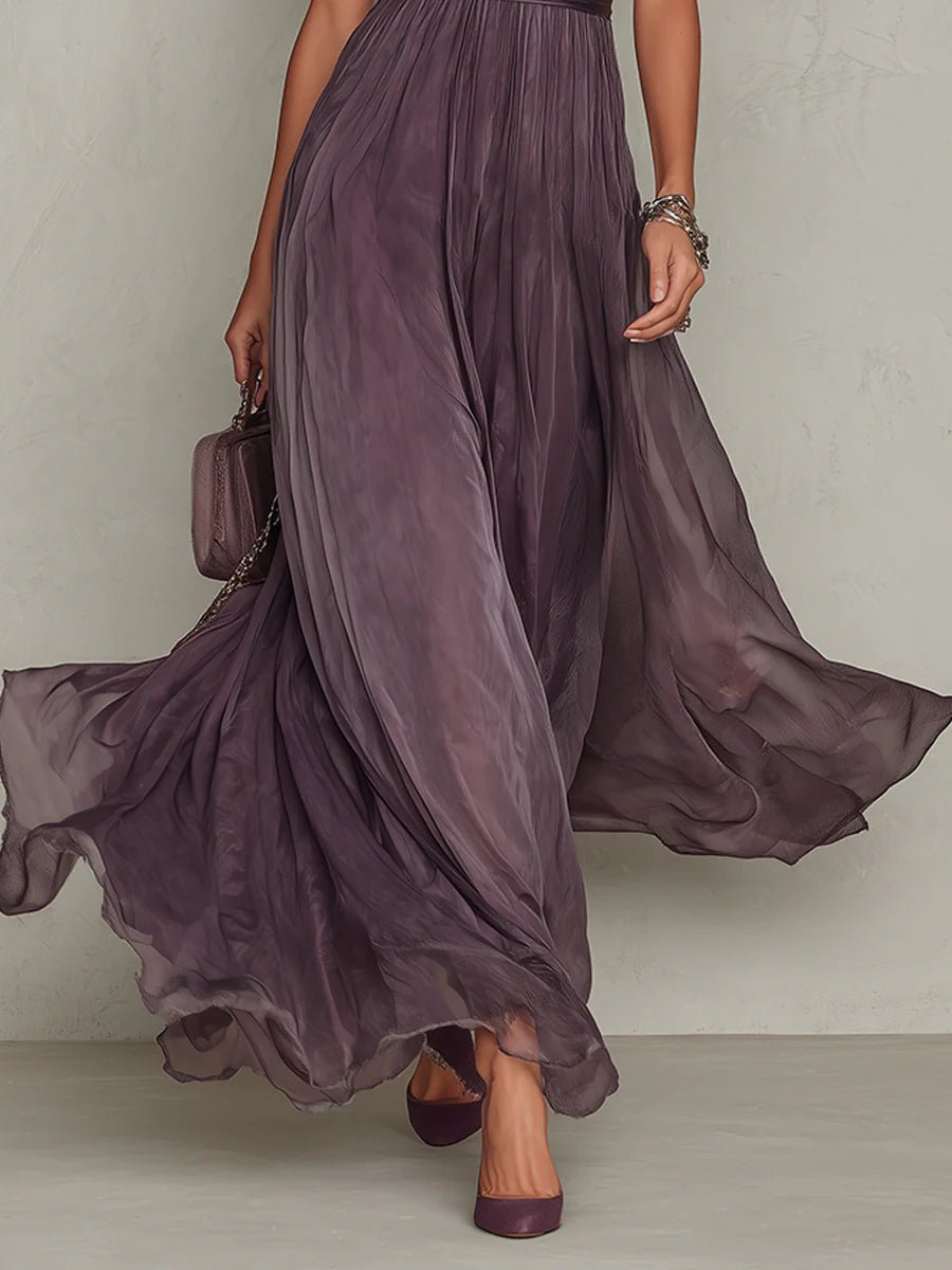 Ida | Damen Sommer Chiffon Maxikleid mit Keyhole-Ausschnitt
