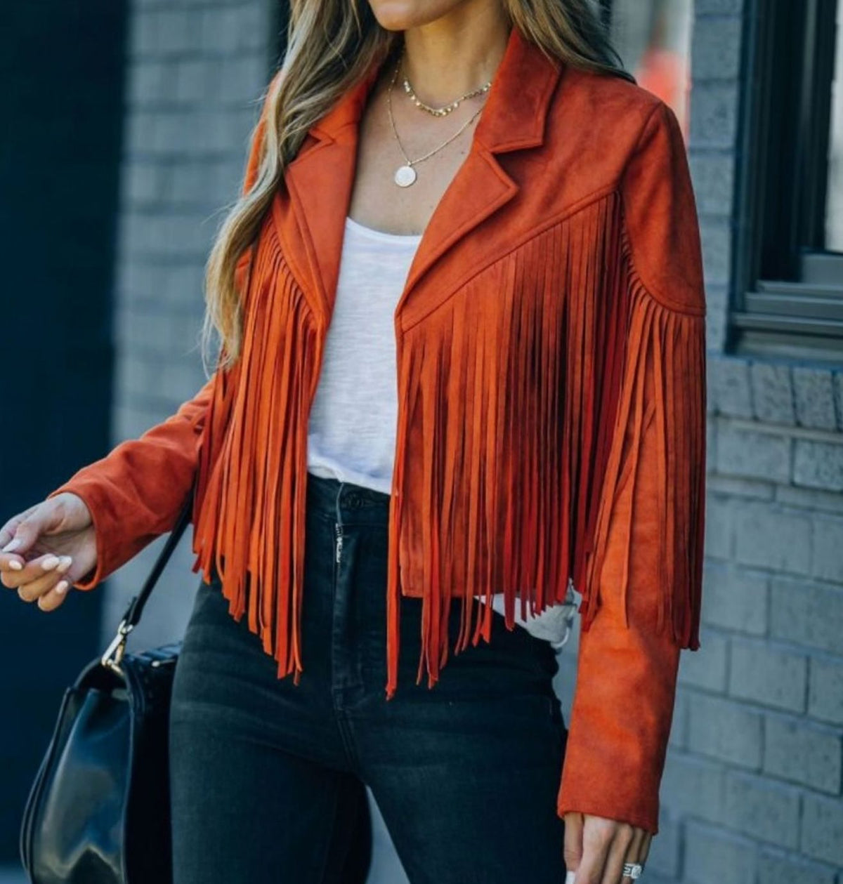 Helena | Damen Kurze Jacke im Moto-Stil mit Fransen