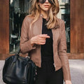 Antonia | Damen Kurze Strukturierte Taillierte Lederjacke