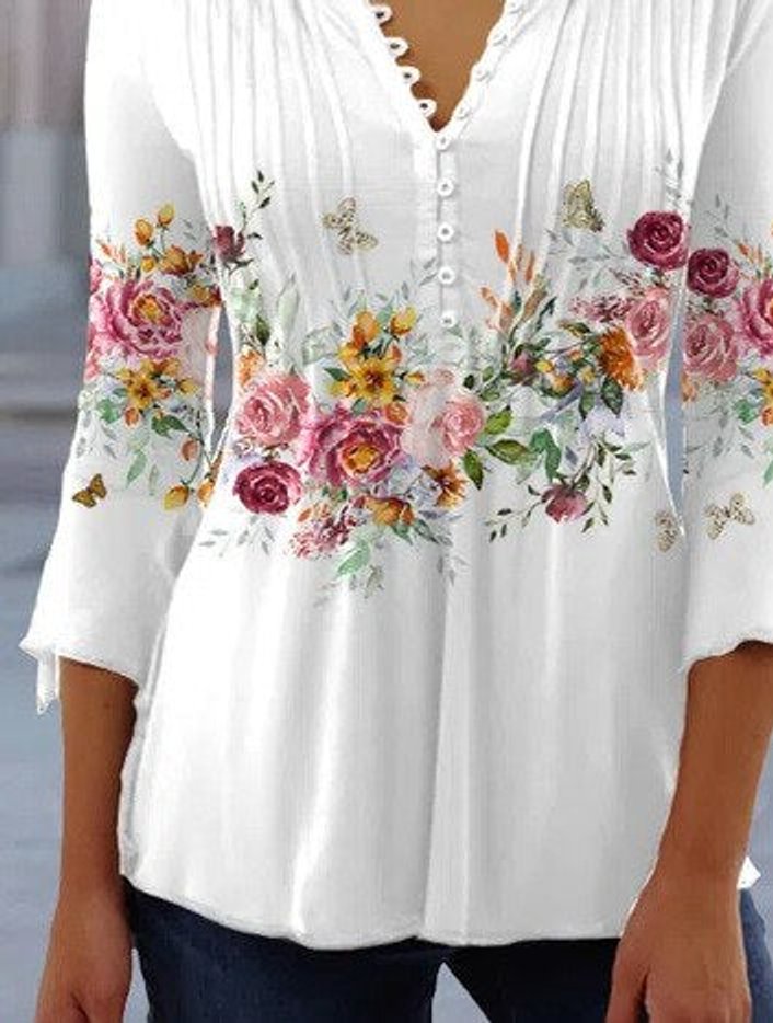 Victoria | Damen Langarm Bluse im Blumenmuster