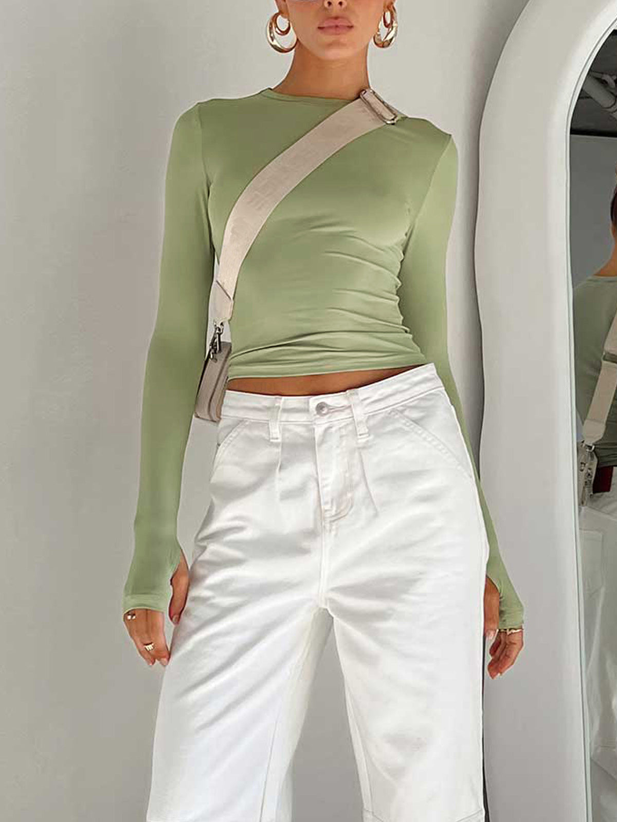 Nina | Damen Langarm Crop Bluse für Sommer