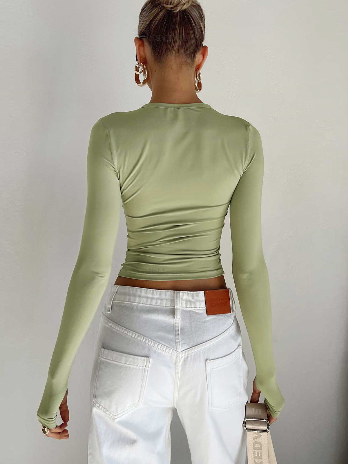 Nina | Damen Langarm Crop Bluse für Sommer