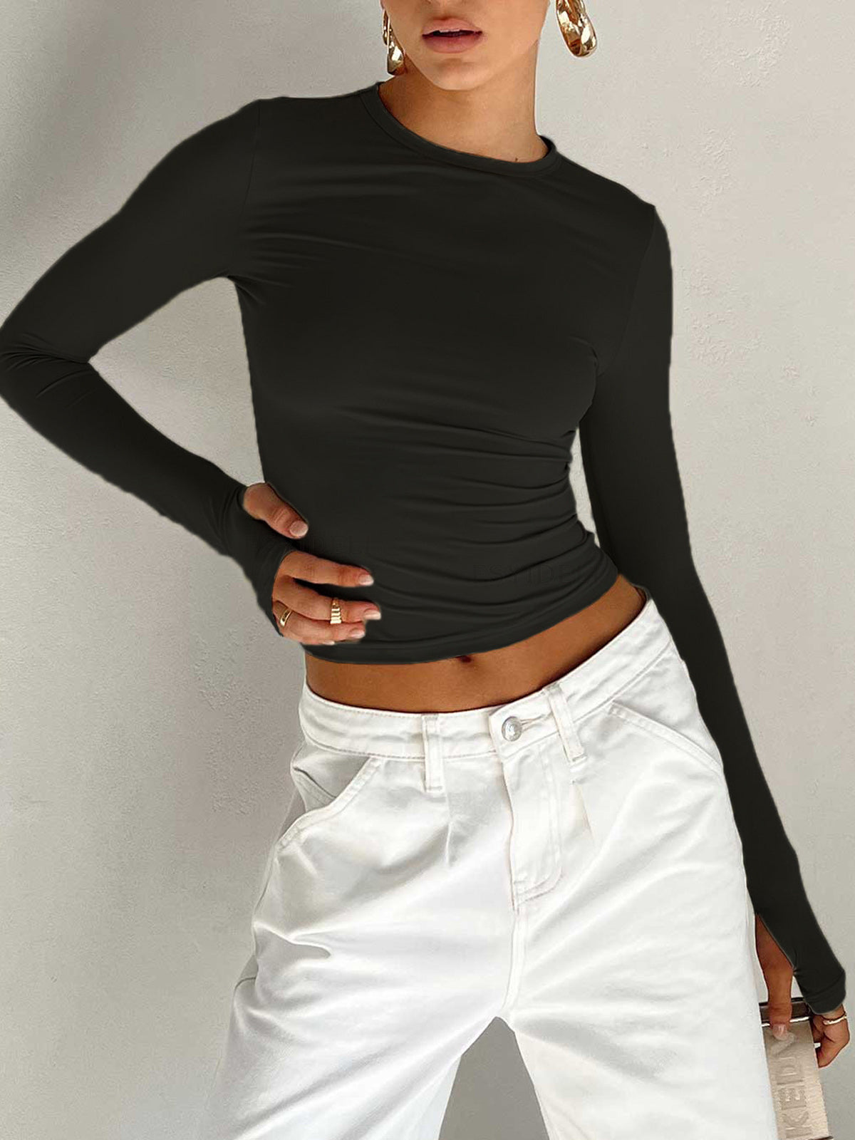 Nina | Damen Langarm Crop Bluse für Sommer