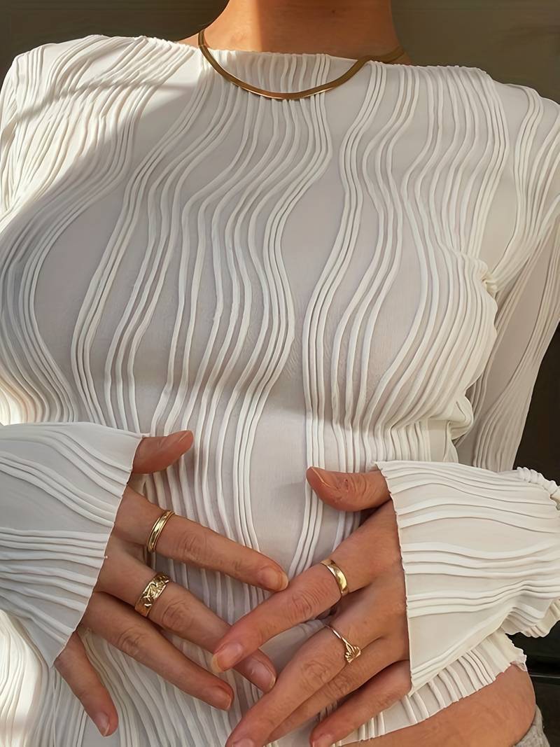 Sophie | Damen Langarm-Top Wellenmuster