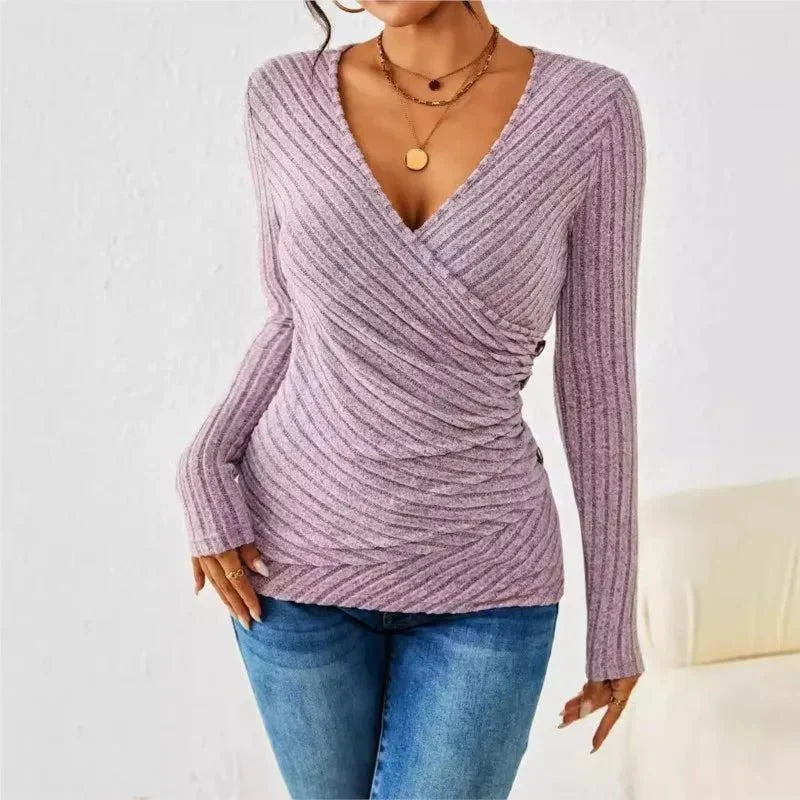 Matilda | Damen Langarm-Wickelbluse mit V-Ausschnitt