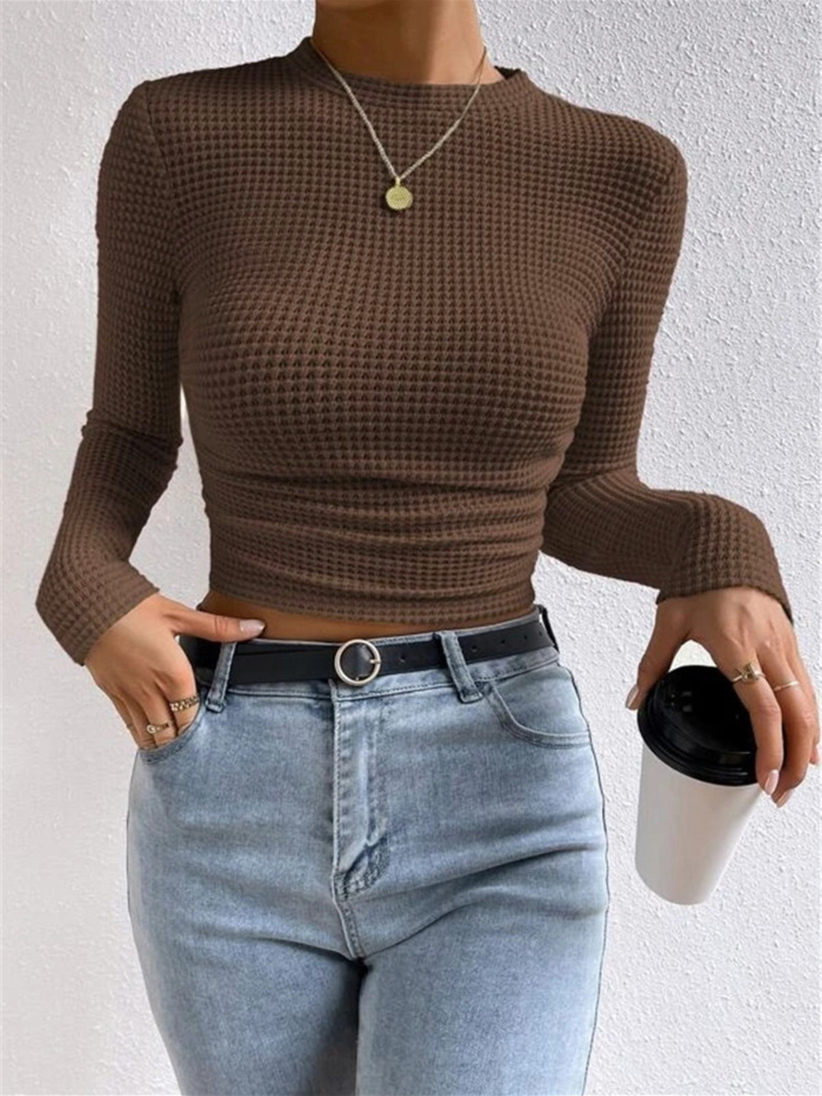 Sophia | Damen Langarmshirt im Waffelmuster