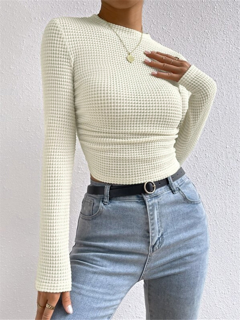 Sophia | Damen Langarmshirt im Waffelmuster