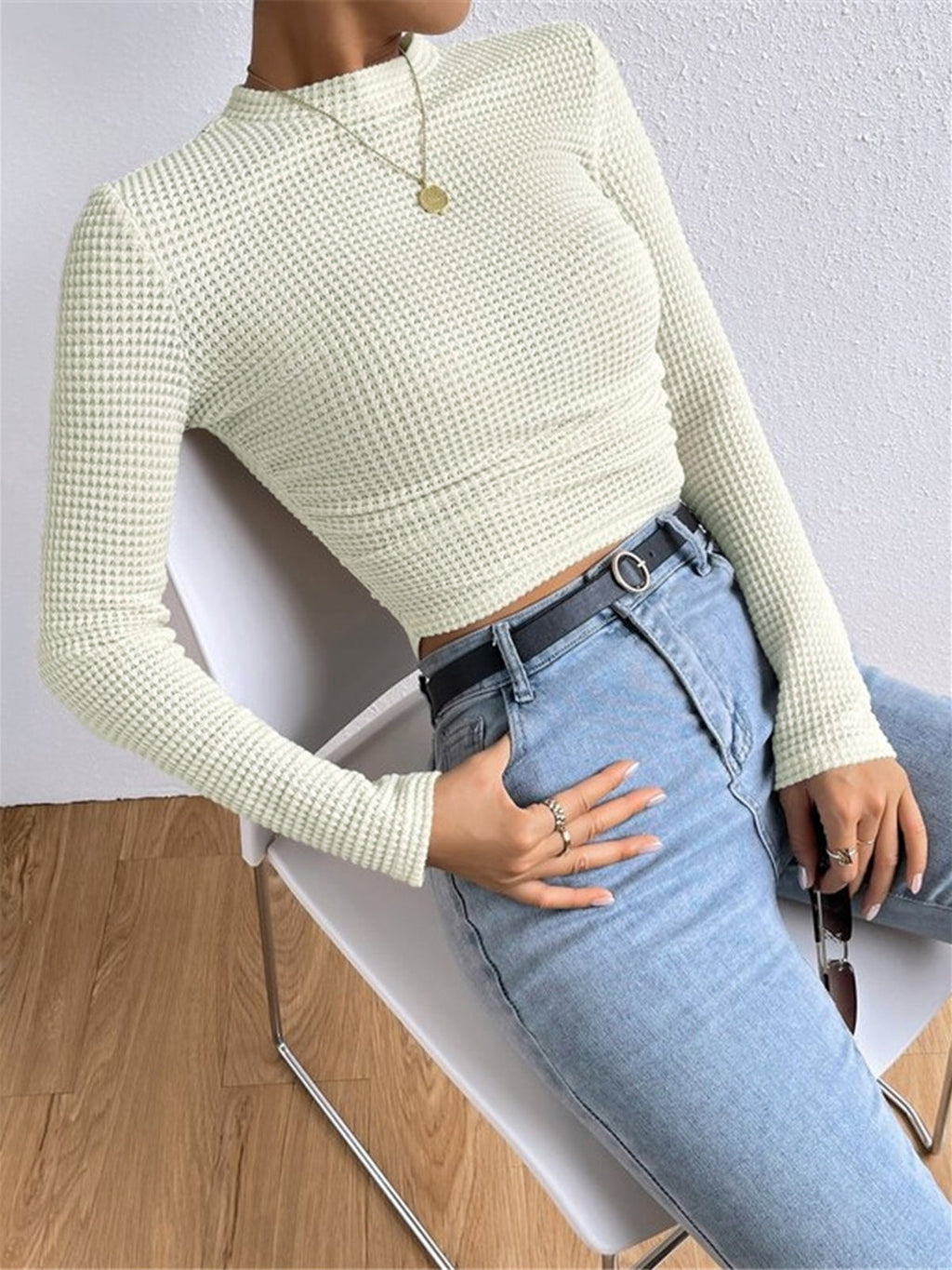 Sophia | Damen Langarmshirt im Waffelmuster