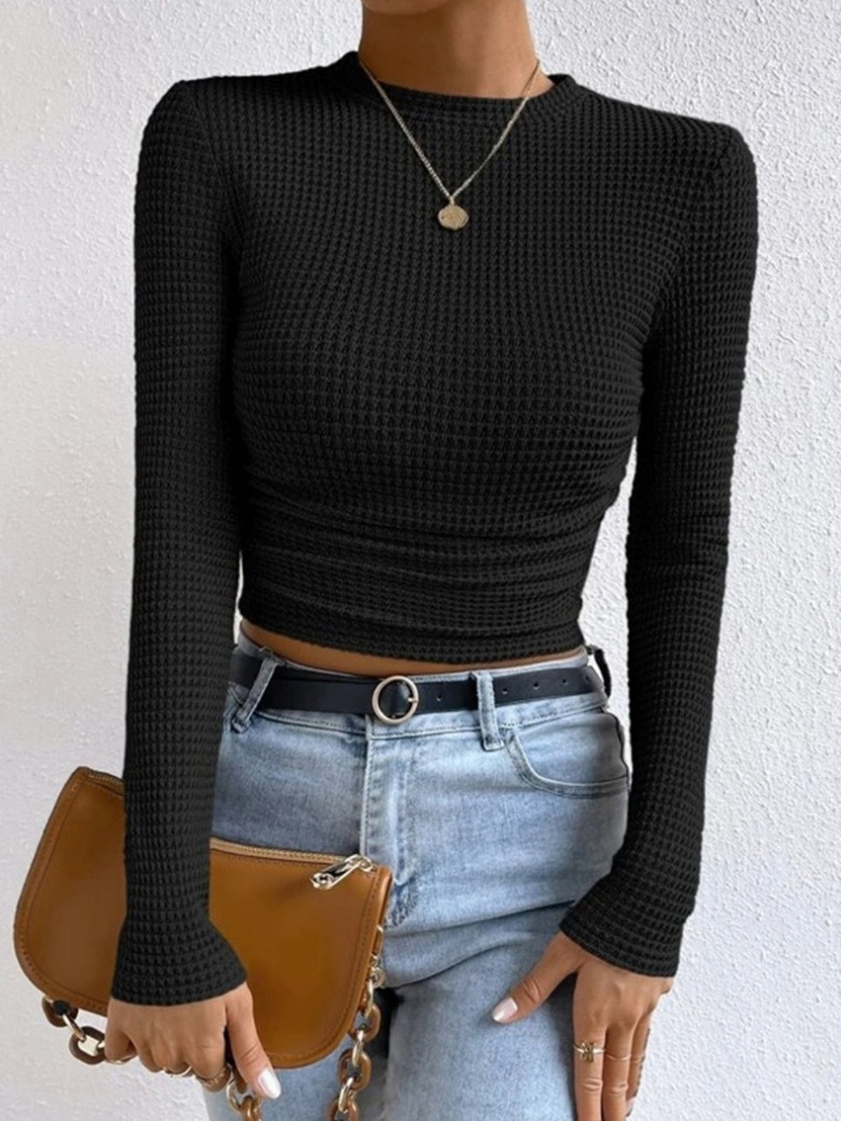 Sophia | Damen Langarmshirt im Waffelmuster