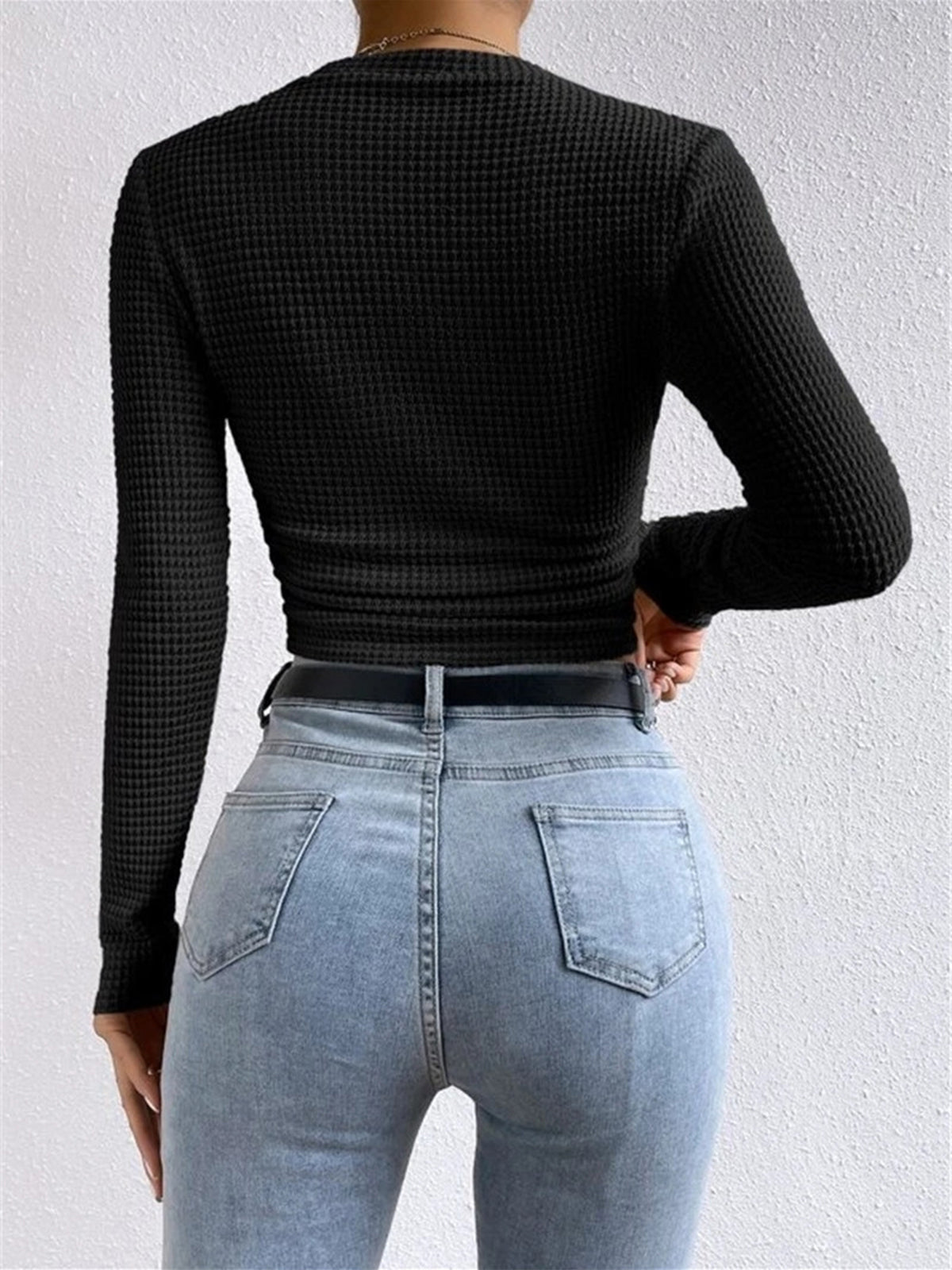 Sophia | Damen Langarmshirt im Waffelmuster