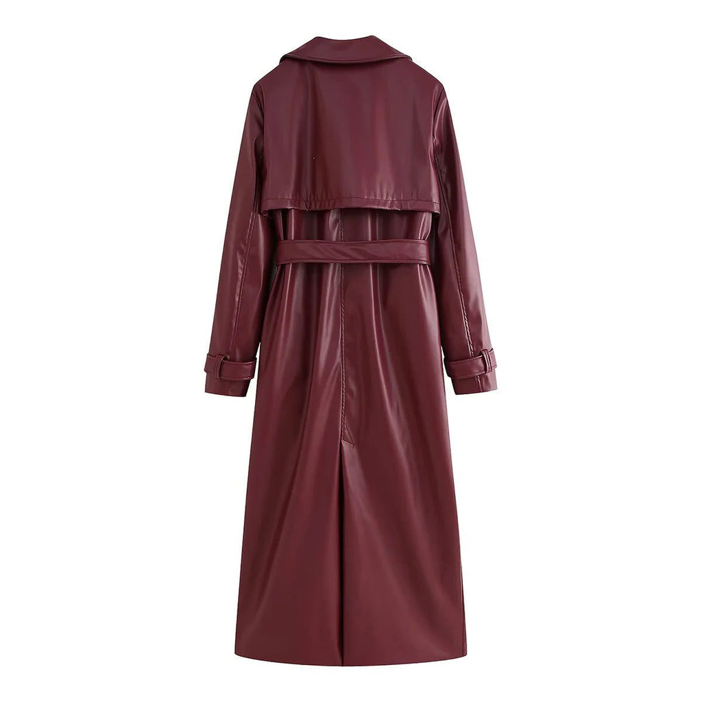 Theresa | Damen lange Lederjacke im Trench-Stil für Herbst