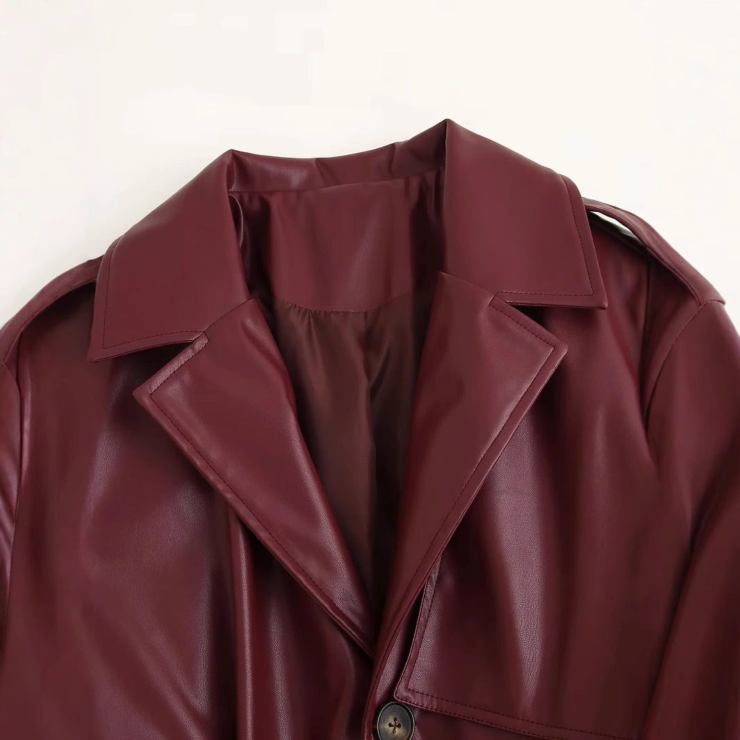 Theresa | Damen lange Lederjacke im Trench-Stil für Herbst