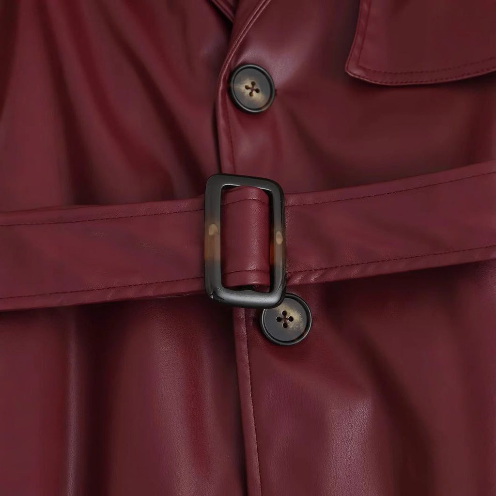 Theresa | Damen lange Lederjacke im Trench-Stil für Herbst