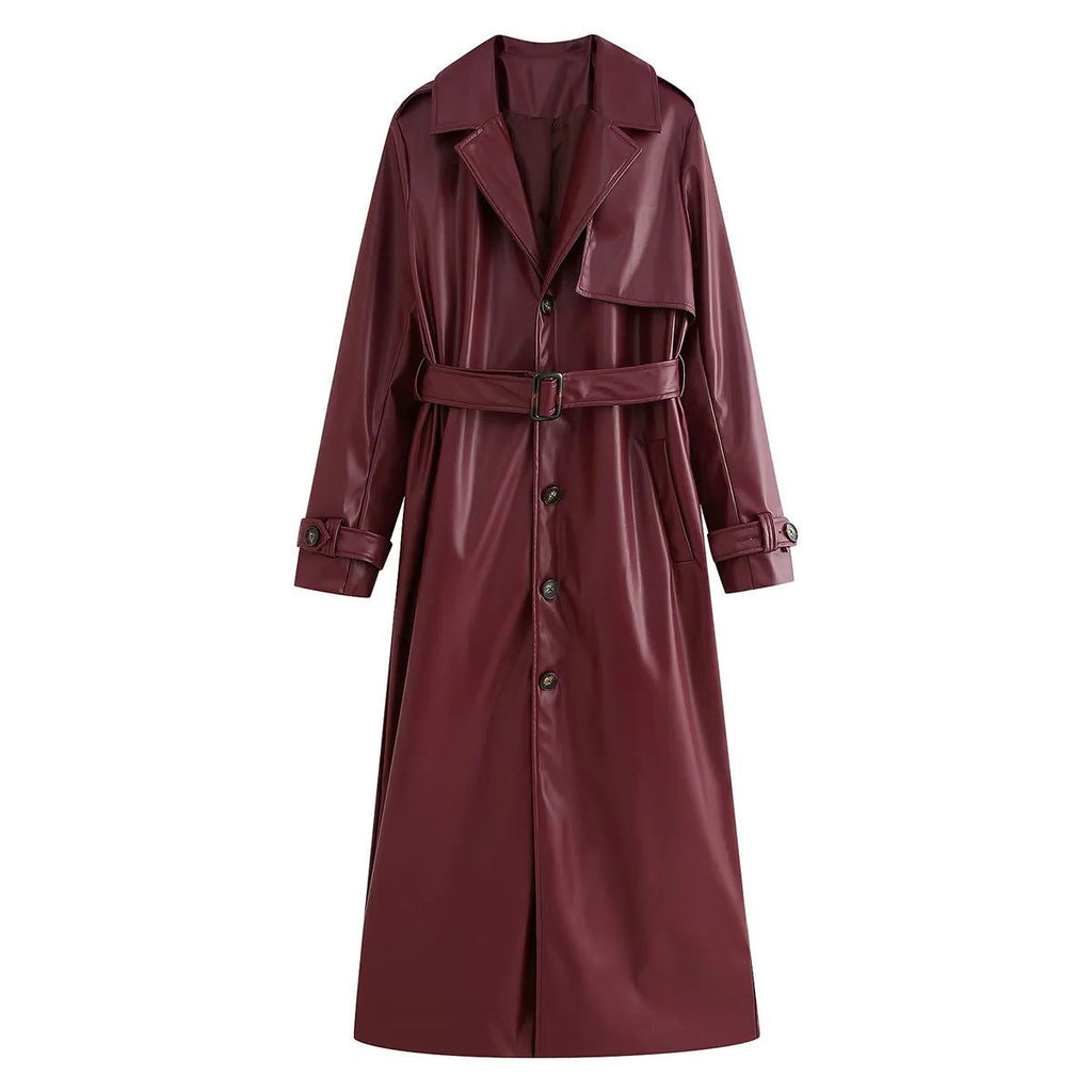 Theresa | Damen lange Lederjacke im Trench-Stil für Herbst